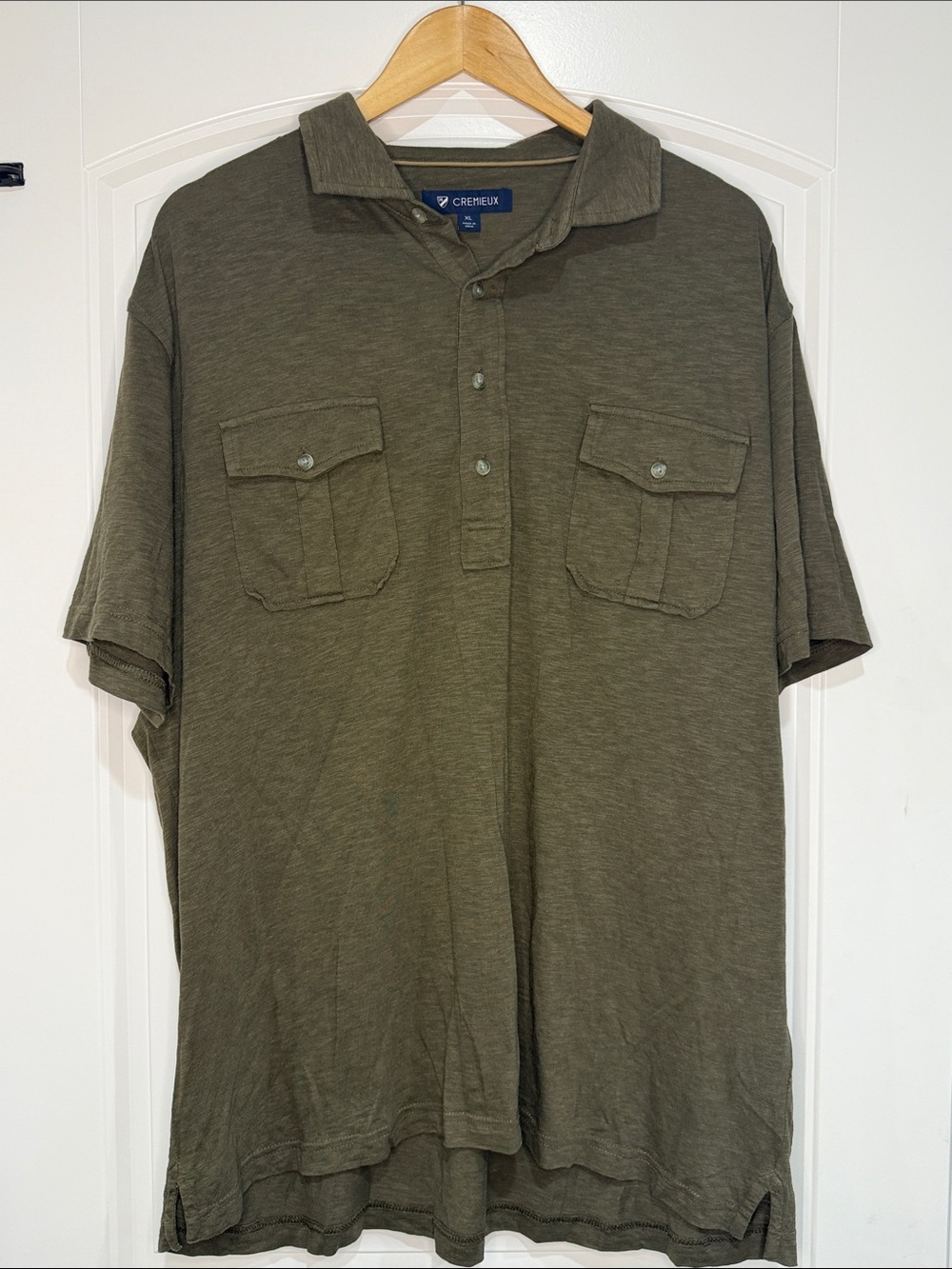 Daniel Cremieux Olive Green Short-Sleeve Polo with Chest Flap Pockets